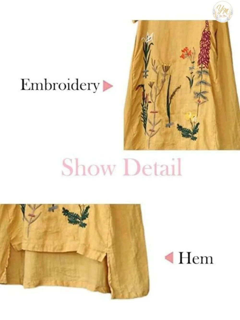 Linen Cotton Embroidered Boho Sundress Midi with Pockets
